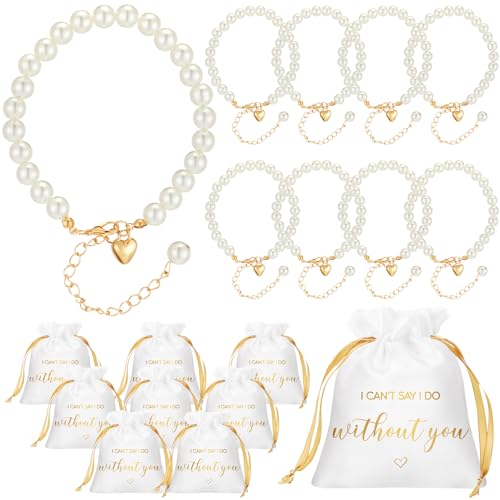 Tondiamo 16 Pcs 8 Pack Bridesmaid Proposal Bracelets with Heart and Jewelry Pouches I Cant Say I Do Without You Pearl Beaded Bridesmaid Proposal Gifts for Bridal Shower Favor Gift