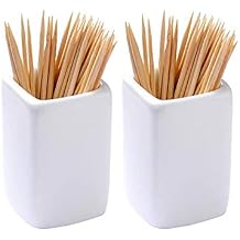 Sizikato 2pcs Simple Pure White Square Ceramic Toothpick Holder.