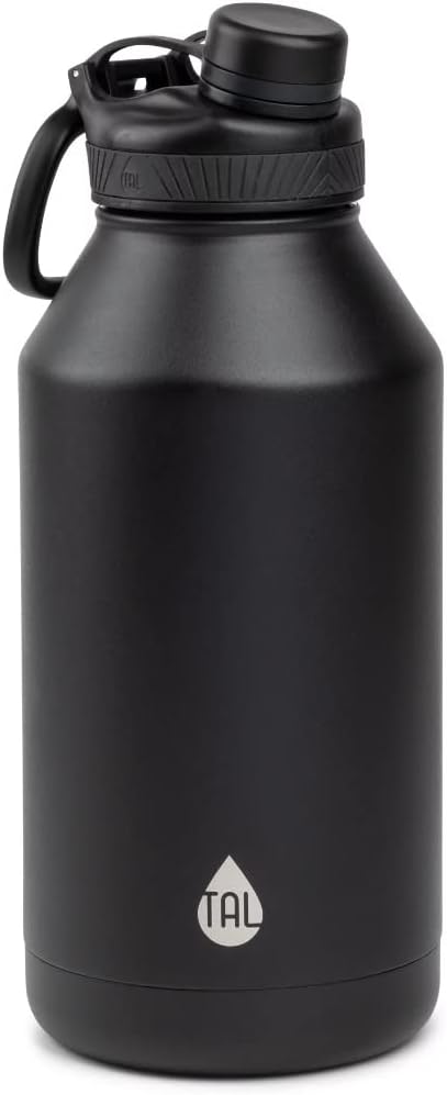 Tal 64OZ Ranger Pro Stainless Steel Vacuum Insulated Water Bottle - Leak-Proof Double Walled Thermos w/Carry Loop 80 Hrs Cold, 26 Hot Reusable Metal holds 8 cups (WM2584) (Black)