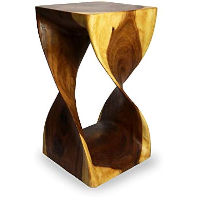 roro 18-Inch Handcarved Acacia Wood Twist Stool | Rustic Farmhouse End Table | Decorative Accent Piece, Durable and Unique