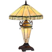 Capulina Tiffany Lamp Stained Glass Table Lamp with Nightlight 3-Light 16X16X24 Inches Mother-Daughter Vase Cream Tiffany Style Desk Lamp Decor for Living Room Bedroom Home Office