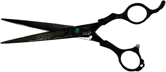 Professional Barber Scissors, Black Handmade Hair Cutting Shears with Emerald Detail