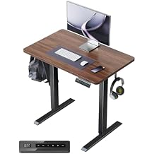FEZIBO One-Piece Standing Desk Adjustable Height Stand up Home Office Desk, 32x20 Inch Electric Standing Computer Desk, with 4 Memory Presets, Headphone Hook, Light Rustic