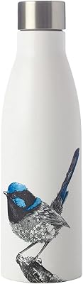 Maxwell & Williams Marini Ferlazzo Insulated Water Bottle with Superb Fairy-Wren Design, Double Wall Stainless Steel, White, 500 ml