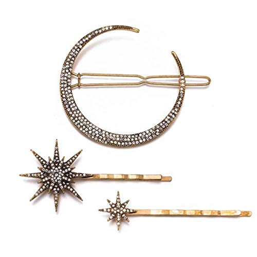 Moon Star Hexagram Crystal Hair Clips Set Women Lady Alloy Barrettes Hairpin Side Clip Hair Accessories Decorative Hair Accessoeies Headpieces for Women