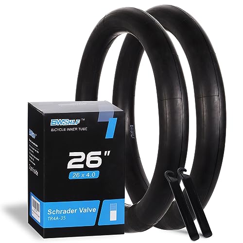 BWSHLF Fat Tire Bike Tube, 26 x 4.0 AV 35mm Schrader ValveFV 33mm Presta Valve Inner Tube, High Air Tightness, Anti-Puncture, with 2 Tire Levers Included-2 Pack
