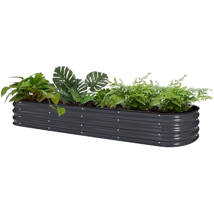 BlueWish 8x2x1FT Raised Garden Bed, 11.1 H Galvanized Raised Garden Bed with Bottomless, Rubber Strip, 9-in-1 Modular, Raised Planter Box Outdoor for Vegetable, Flower, Gray