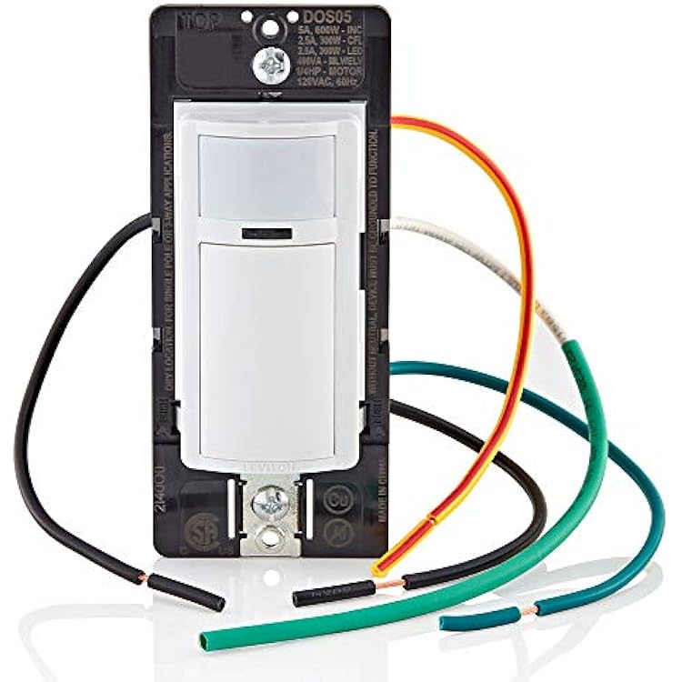Leviton Motion Sensor Light Switch, Motion Activated, Auto-OnAuto-Off or Manual-On, 5A, No Neutral Wire Required, Single Pole or 3-Way, DOS05-1LZ, WhiteIvoryLight Almond