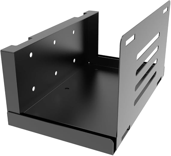 Wall Mount CPU Holder with Safety Straps- Metal 4.8-8.3" Wide | Computer Tower Mounting Bracket for Desktop PC, Adjustable Width , Black
