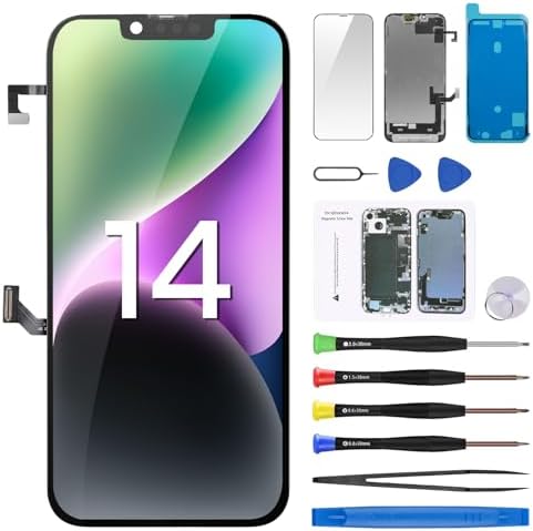 Screen Replacement for iPhone 14 6.1 LCD Display Digitizer Front Speaker Proximity Sensor 3D Touch Full Assembly Repair Fix Tools Kit A2882 A2649 A2881 A2884 A2883