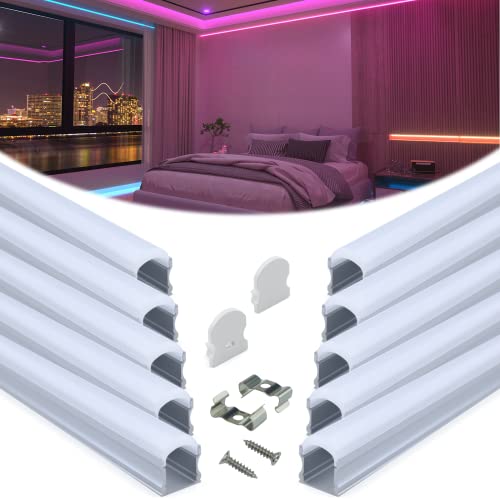 Muzata 10Pack 3.3FT1M Excellent Spotless LED Channel with Thicker Milky White Cover No Hot Spots Sliver Deeper LED Strip Diffuser Channel U108 WW 1M