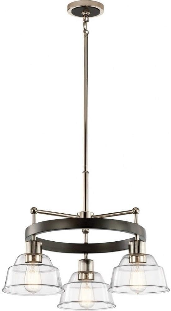 Kichler Eastmont 3 Light Chandelier with Clear Glass in Polished Nickel and Walnut Wood
