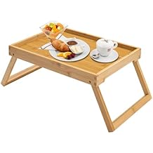 Bamboo Bed Tray Table with Foldable Legs, Breakfast Tray, Laptop Desk for Bed or Sofa,Serving,TV Table Kitchen, Eating,Working, Reading (Beige)