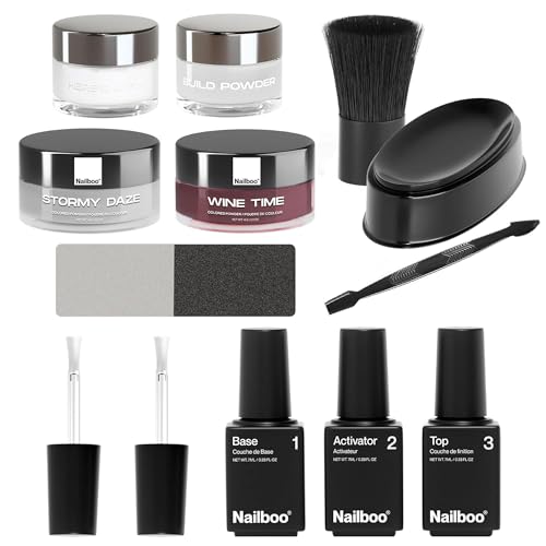 Nailboo Premium Dip Nails Essentials Kit, Nail Powder Dip Kit for DIY At Home Manicure, Includes Dipping Powder and Liquids, White, Burgundy, and Cool Gray