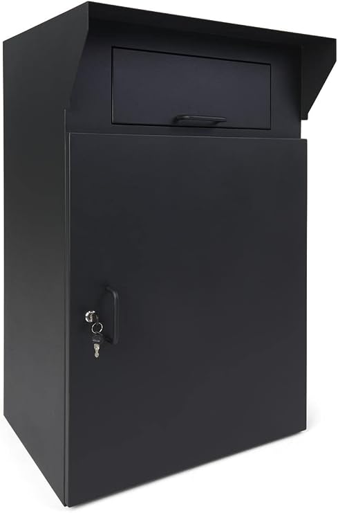 Displays2go 22" w x 36" h Heavy-Duty Outdoor Drop Box w/Locking Door and Steel Build- Black (FDHDBBF1)