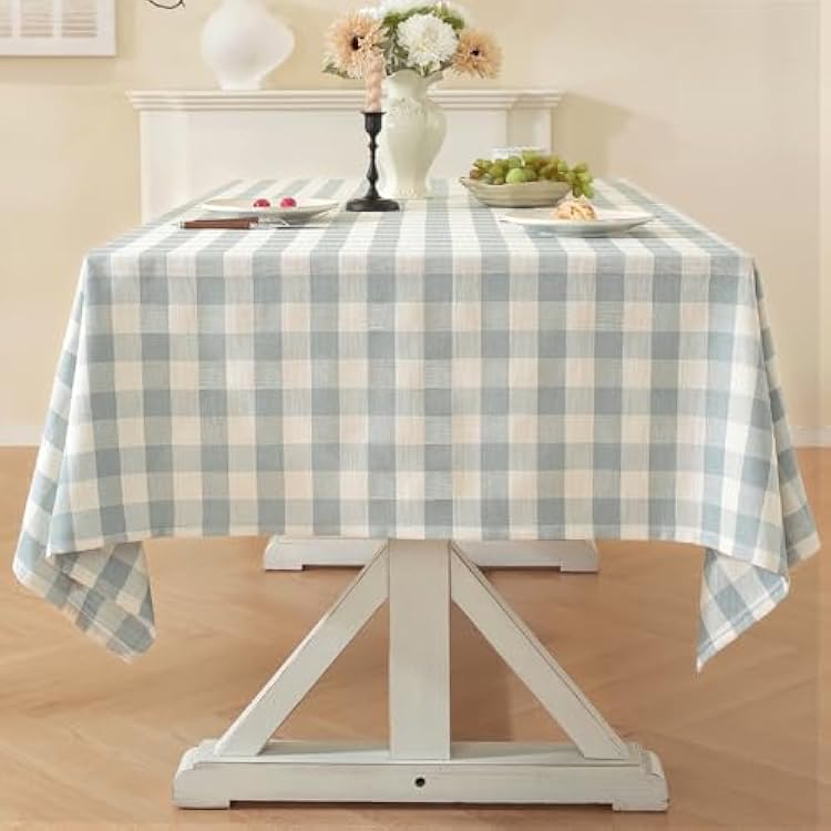 Laolitou Blue Checkered Tablecloth Rectangle Tables Buffalo Plaid Gingham Table Cloth Cotton Linen Rustic Tablecloths Washable Wrinkle Free for Party Picnic Kitchen, 60x120 10-12 Seats