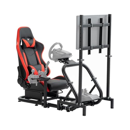 Marada Racing Cockpit with TV Stand & Red Seat Fit for Logitech G923 G920 T500, for Fantec, for Thrustmaster T3PA TGT Stable & Strong Wheel and Pedals Not IncludedDriving Simulator Cockpit