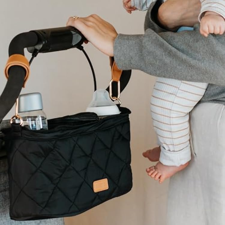 Beautiful Stroller Caddy Organizer With 2 Cup Holders Luxury Stroller Bag, Universal Fit, Leather Straps & Zipper Pocket Spacious Accessories Perfectly Fits Doona, Nuna & Uppababy Strollers