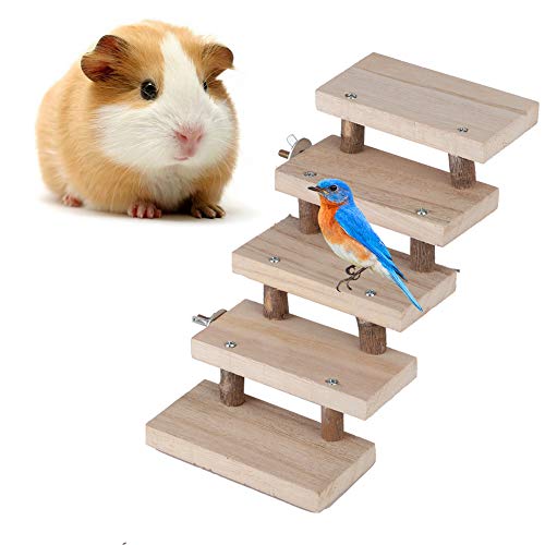 Ymiko Hamster Wooden Ladder, 5 Layers Wood Hamster Ladder Parrot Toy Climbing Stairs Pet Toys Gift Cage Accessories for Hamster Small Animals