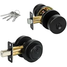 Door Knob and Single Cylinder Deadbolt Combo Set, Front Door Lock Set, Exterior Door Lock Set with Deadbolt, Keyed Alike, Matte Black (1Pack Set)