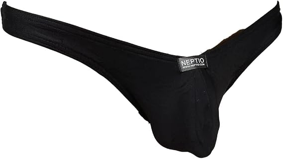 Men's American Flag Print or Solid Color Thong Swimsuit for Men (Small, BLACK)
