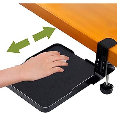 FUZADEL Ergonomic Mouse Tray Desk Attachment Mouse Platform Slide Out Extension Clamp On Wrist Rest Pad Under Desk Shelf Black
