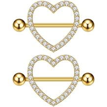 Kokoma 14G Rhinestone Heart Nipple Rings for Women Shiny Cubic Zirconia Hollow Love Heart Nipplerings Barbell Nipple Piercing Nipple Shield Rings Body Piercing Jewelry