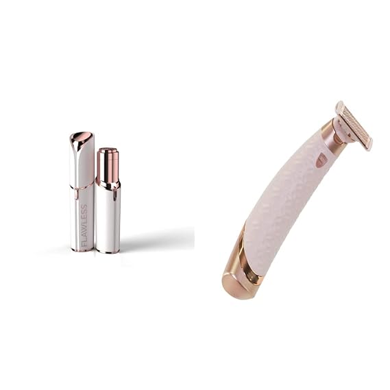 Finishing Touch Flawless Women's Painless Hair Remover, White/Rose Gold with Finishing Touch Flawless Nu Razor Portable Cordless Rechargeable Electric Razor