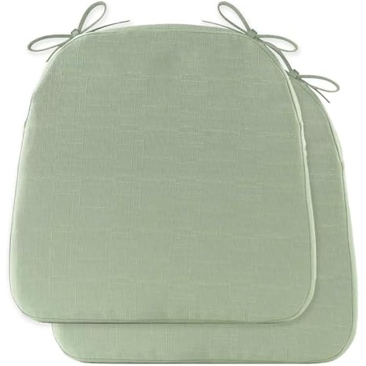 Battilo Chair Cushions for Dining Chairs with Ties, IndoorOutdoor Kitchen Chair Pad with Non-Slip Backing, Dining Seat Cushion with Machine Washable Removable Cover, 16x16x2, Set of 2, Sage Green