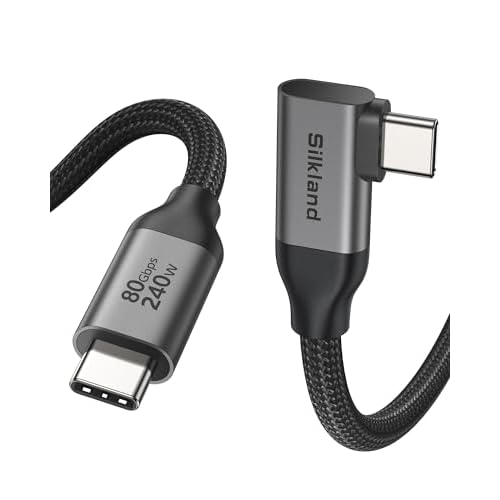 Silkland 80Gbps Right Angle USB 4 Cable for Thunderbolt 5 Cable 6.6FT, 120Gbps Bandwidth for 16KDual 8K, 240W, 90 Degree Braided USB C Video Cable Compatible Thunderbolt 45, MacBook M4 Pro,Dock