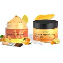 Turmeric Vitamin C Face Scrub&Turmeric Vitamin C Clay Mask Set for Remove Dead Skin, Dark Spots, Clear Pores And Controlling Oil,Create Healthy, Youthful Skin,Face Masks Skincare Gifts for Him & Her