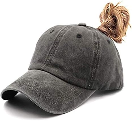 Ezone Ponytail Dad Hat Messy High Bun Ponycap Adjustable Baseball Hat Distressed Washed Baseball Cap