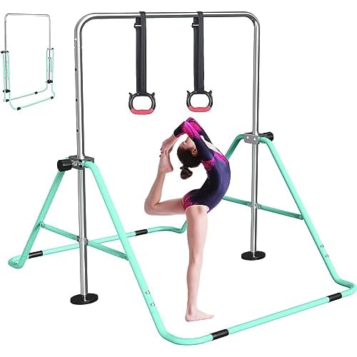 FBSPORT Gymnastics Bar for Kids, Adjustable Height Gymnastic Horizontal Bars,Junior Training Bar Children Folding Training Monkey Bars for Home Using