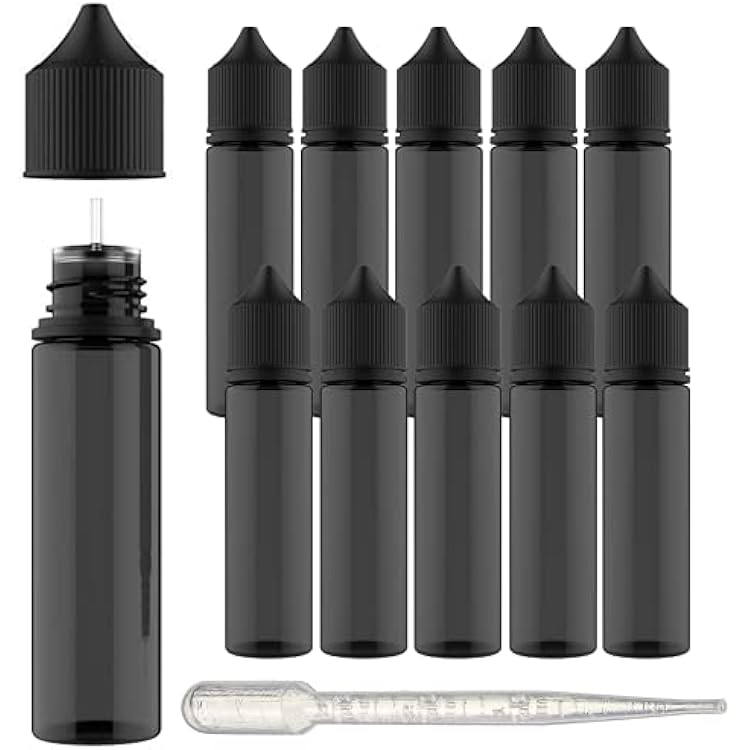 Chubby Gorilla V-3 PET Plastic Unicorn Squeeze Bottle 60ml 10 Pack Dropper bottle Black REUSABLE, Child Resistant Cap, Easy Drip Tip Applicator Dropper Bottles with Squeeze Dropper