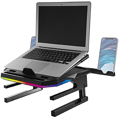 Enermax Gaming Laptop Stand, 360 Notebook Stand Height-Adjustable with RGB Lighting, Riser for Laptops from 10 to 17.3 Inches, Tablet Holder with Ventilation for Desk, Black ELS001