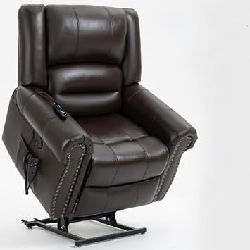 Power Lift Recliner Chair with Heat and Massage, Genuine Leather Electric Dual Motor Infinite Position, Brown