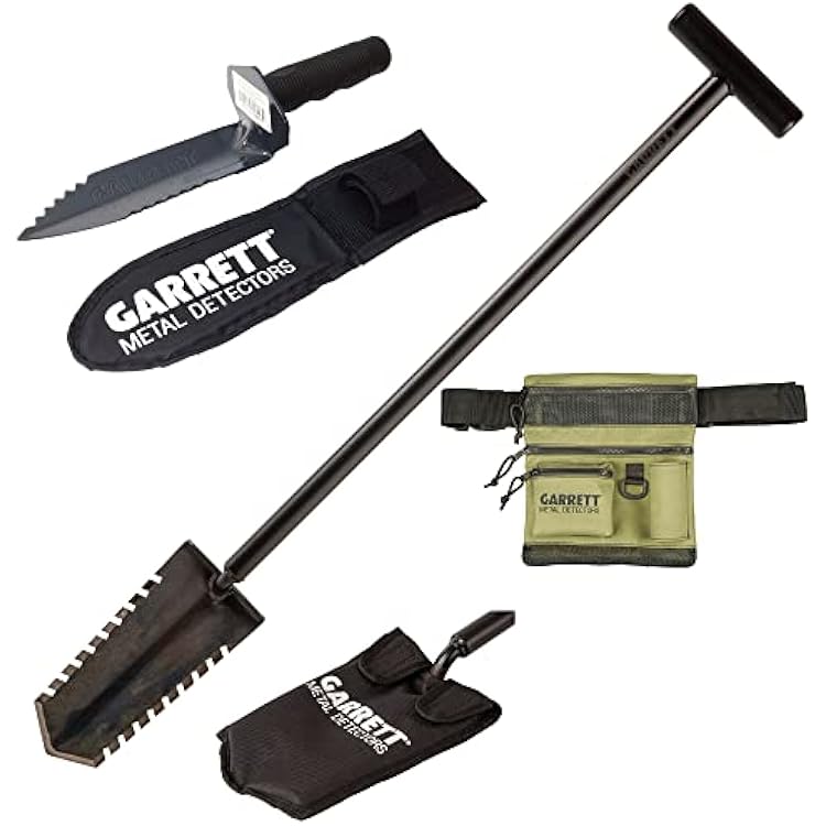Garrett All Terrain Dig Pouch, Edge Digger Spade and Razor Relic Shovel Bundle