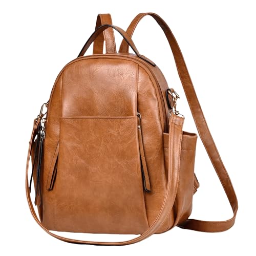 Small Backpack for Women Designer Leather Mini Backpack Purse Ladies Fashion Roomy Shoulder Handbag Brown