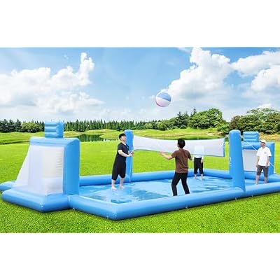3 IN 1 Inflatable Volleyball Pool Inflatable Soccer Basketball Count for Adults and Family, 100% PVC Commercial Inflatable Volleyball Count with 800w Air Pump, Giant Beach Outdoor Games, 33x16.5x7ft