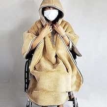 Autumn/Winter Wheelchair Poncho with Hood - Windproof Plush, Knee Length, Machine Washable for Adults/Seniors & Electric/Manual Chairs(D,Double-sided)