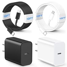 Compatible with Phone 17 Charger, 3Pack 20W Type C Charging Block, 10FT Charger Cord Type C, USB C Cable, Compatible with Phone 15/16/17 Pro/Max/Plus/Pad Air/Pro, Samsumg (Green/Blue/White)