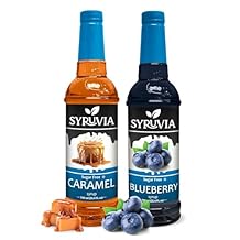 Syruvia Sugar Free Caramel and Sugar-Free Blueberry Syrup - 25.4 fl oz Premium Coffee Flavoring Syrup. 0 Calories, Kosher, and Gluten-Free. Perfect for Drinks, Sodas, Shakes, Desserts, and More.