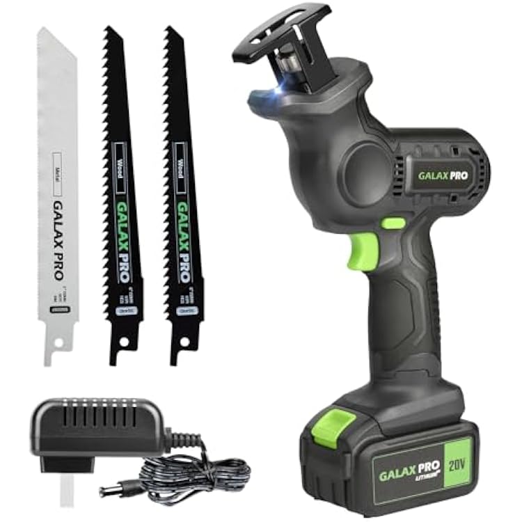 GALAX PRO 20V Cordless Reciprocating Saw, 0-3000RPM Variable Speed Power Reciprocating with 4.0Ah Battery, 2pcs Wood Blades & 1pcs Metal Blade