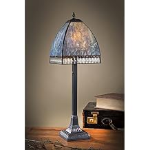 J Devlin Lam 589-2 TB Tiffany Stained Glass Mission Table Lamp Opalescent Multi Colors of Blue Amber Purple Green Accent Lighting Desk Bedroom