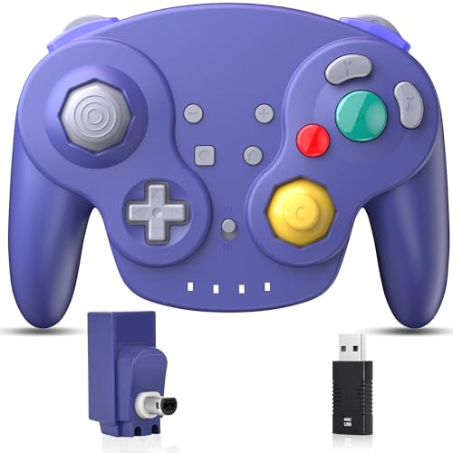 2.4 GHz Wireless NGC Switch Online Controller, USB Receiver & GameCube Receiver, Compatible with GameCubeSwitch NSO, Windows PC iOS Mac Raspberry Pi, Steam Deck RechargeablePlug and Play Indigo