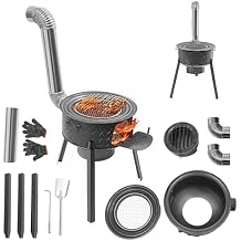 Wood Burning Stove, 18.9"Heavy-Duty Rocket Stove with 3 Furnace rings, Windproof Wood Camping Stove for Outdoor Cooking, Hiking, Backpacking, Multi-Functional Portable Detachable Firewood Stove
