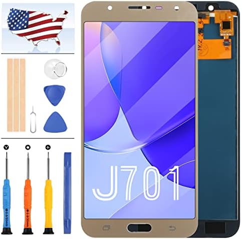 for Samsung Galaxy J7 Neo 2017 Screen Replacement J7 Nxt SM-J701 J701M LCD Touch Digitizer J7 Core SM-J701F LCD Display Parts for Samsung J701 Assembly Glass Lens Repair Kits (TFT Gold)