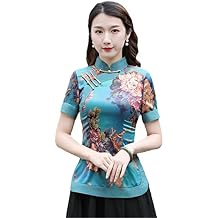 Cheongsam Women's Tang Costume Tops Cotton Blend Prints Short Sleeve Tradition Chinese Style Qipao Shirts Woman