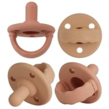 Soother Pacifier,Food Grade Silicone Pacifiers with Handle & 3 Holes for Added Safety, BPA Free, 4-Pack (Sand x2 / Light Grey x2)