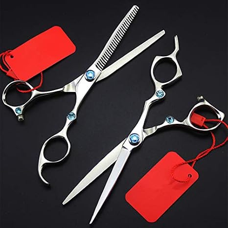 Premium 6-Inch Japanese Steel Hair Cutting Scissors - Gem Cut Barber Shears & Thinning Shears for Professional Hairdressing